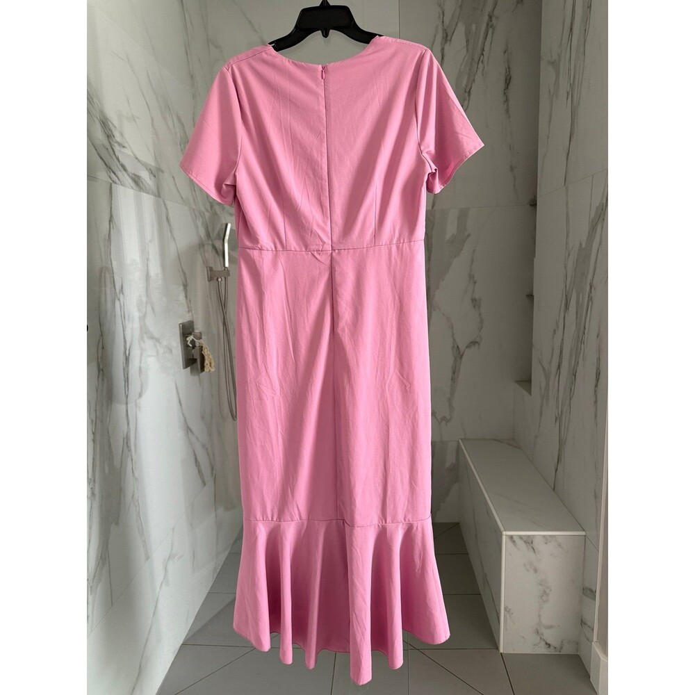 High-Low Ruffle Faux Wrap Dress, Pink, Medium - Picture 5 of 7